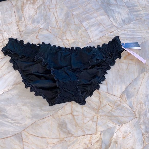 Small Victoria Secret Bikini Swim Bottoms Ruffle Black - Picture 1 of 4